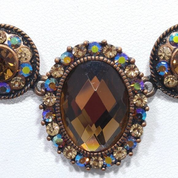 Vintage Topaz Aurora Borealis Rhinestone Copper Tone Choker Necklace 16” - Picture 6 of 9